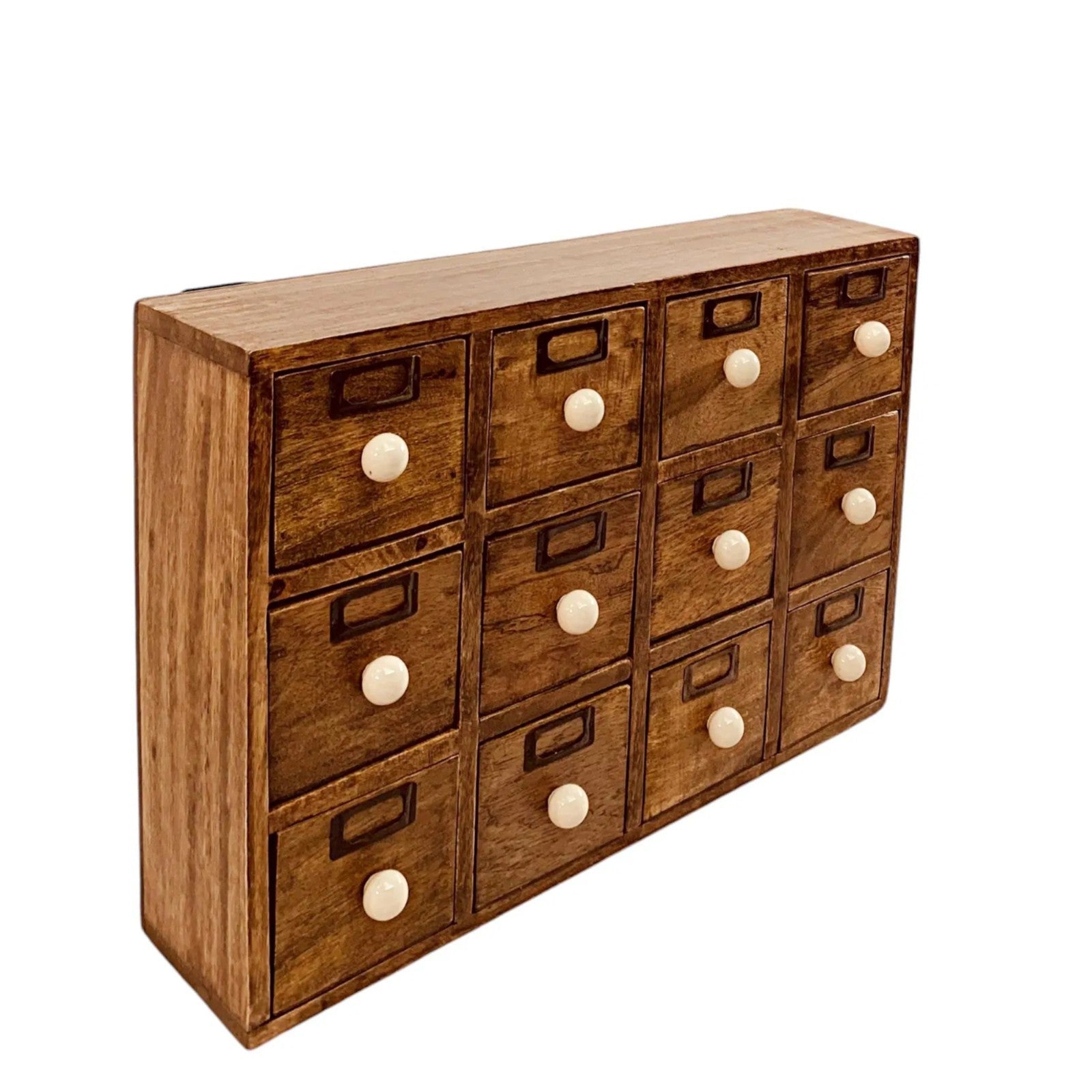 12 Drawer Solid Mango Wooden Trinket Chest/Draw With Ceramic Knob Handles