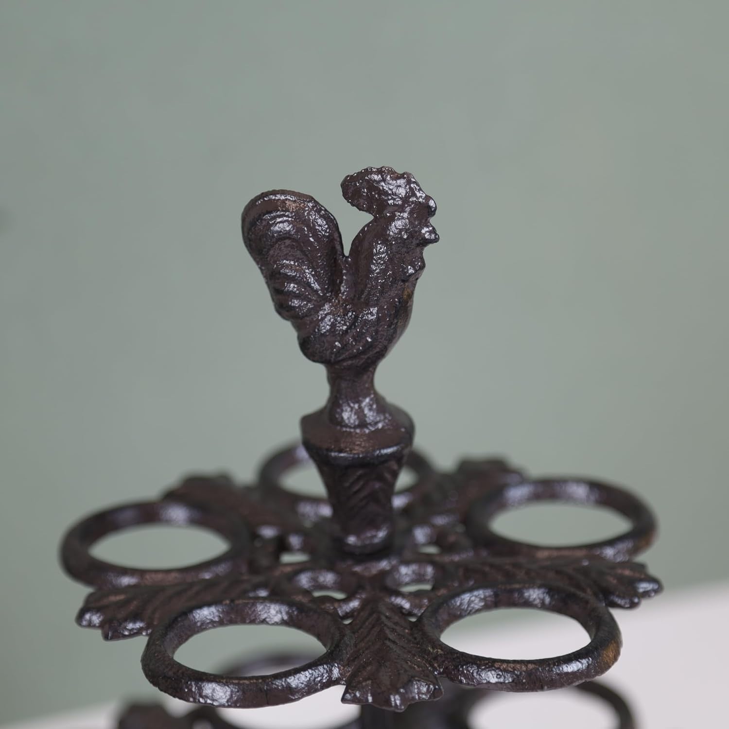 2 Tier Cast Iron 12 Eggs Holder Vintage Rack Rooster Tray Kitchen Storage Bucket
