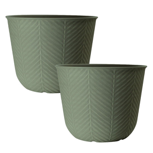 2Pc Round Plastic Green Plant Pot 46cm Outdoor 41L Garden Planter Cover Pot