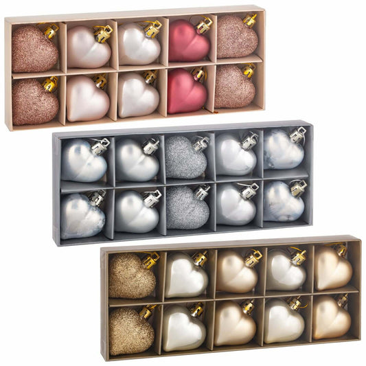 10 Heart Shaped Bauble Hearts Christmas Ornament Hanging Tree Decorations 