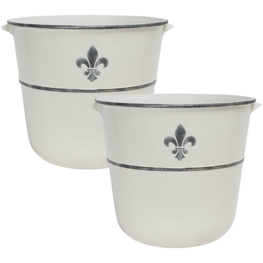 2Pc Milk Barrel Planter 30cm Brushed Pewter Ivory Plant Pot Indoor Garden Decor