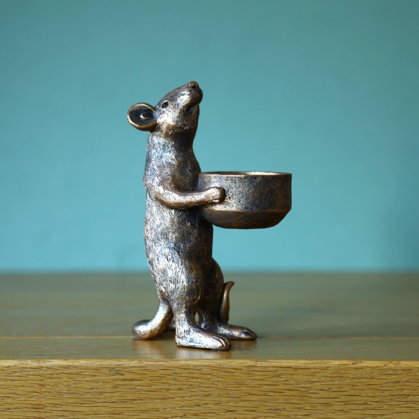 Resin Bronze Mouse Tealight Votive Candle Holder Shelf Sitter Ornament Mice Gift