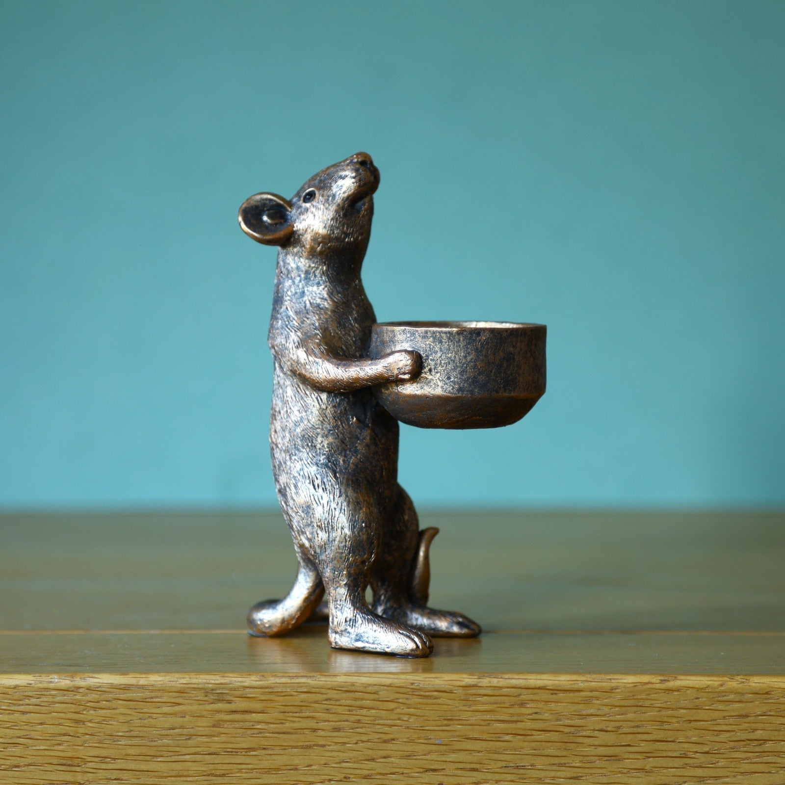 Resin Bronze Mouse Tealight Votive Candle Holder Shelf Sitter Ornament Mice Gift