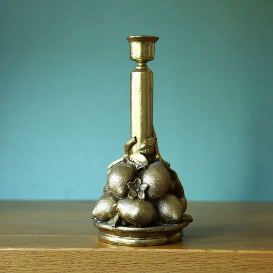 Resin Antique Gold Lemons Candlestick Taper/Dinner Candle Holder Table Decor