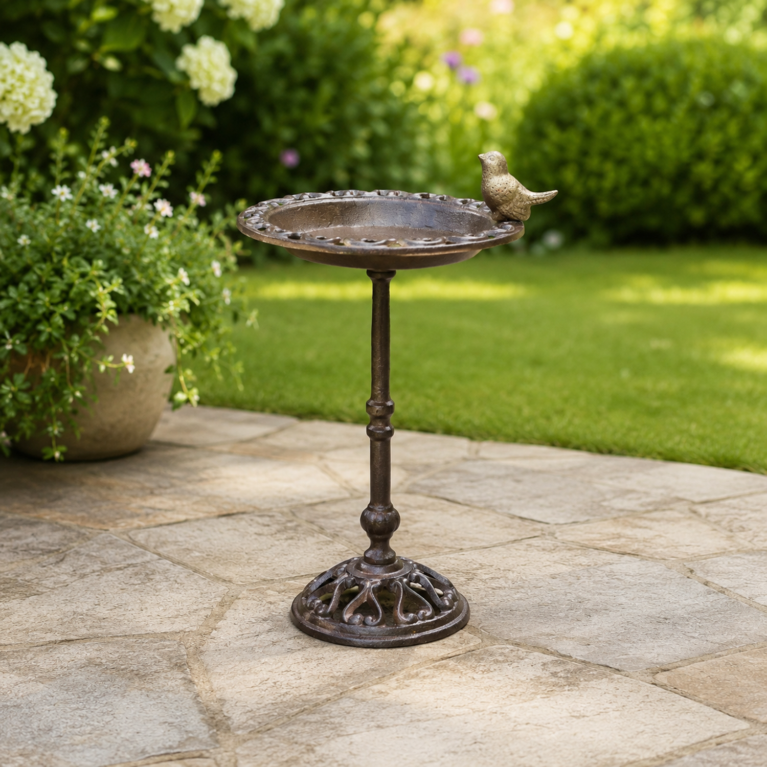 Cast Iron 38cm Tall Bird Bath Feeder for Small Wild Birds Water Food on Stand