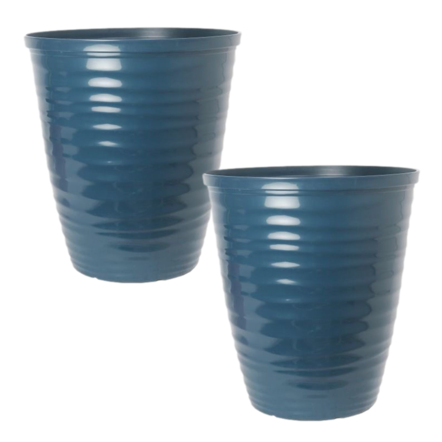 Planter Set of 2 Gloss Teal Blue Plastic Plant Pot 28cm Tall Round 12L Garden