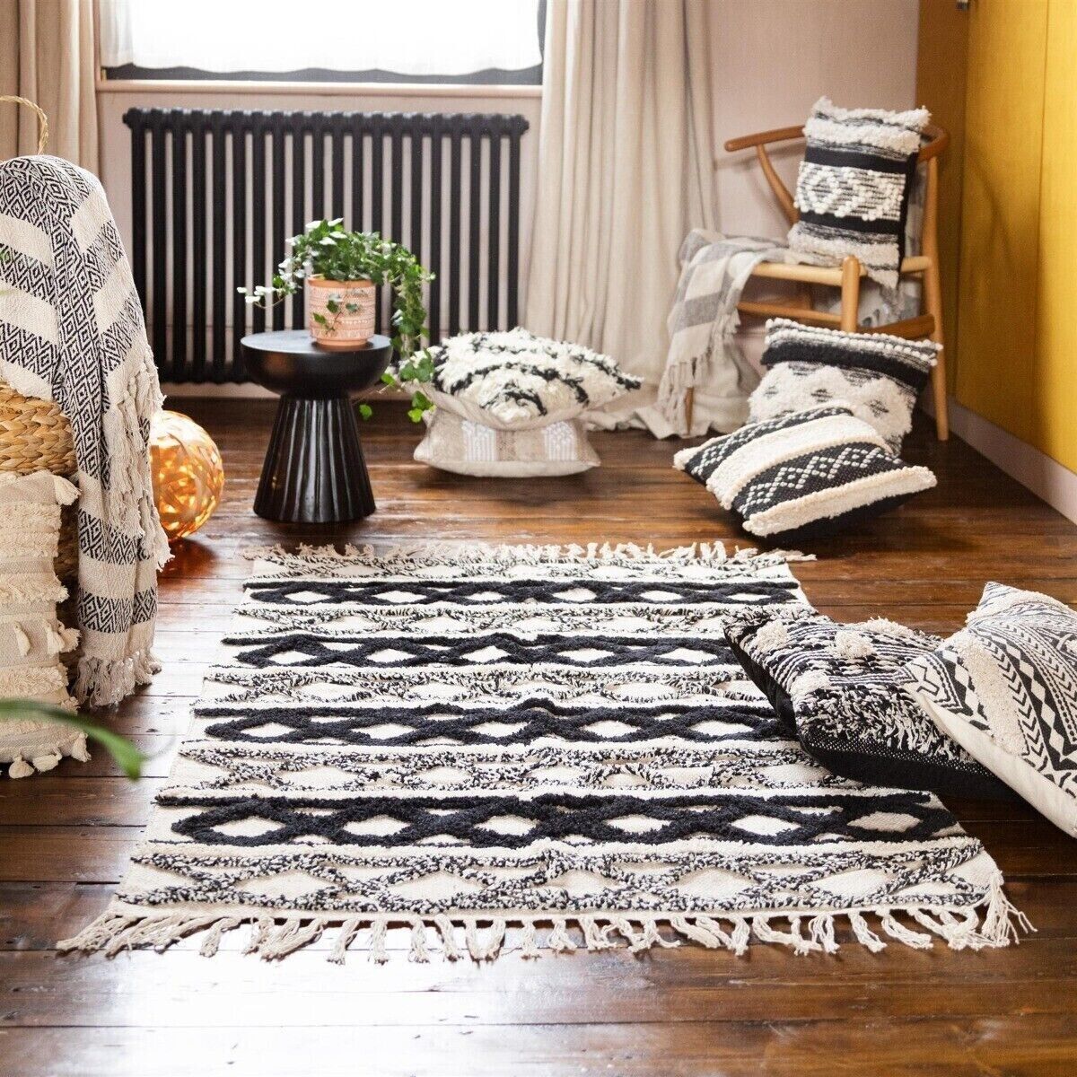 3Pc Knitted Filled Diamond Cushion 40x40cm Luxury Bohemian Sofa Cushions Black
