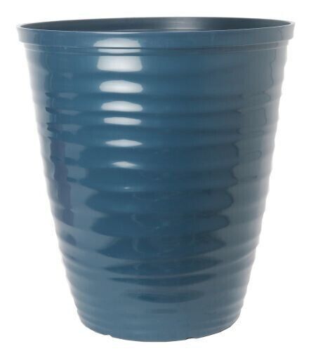 Planter Set of 2 Gloss Teal Blue Plastic Plant Pot 28cm Tall Round 12L Garden