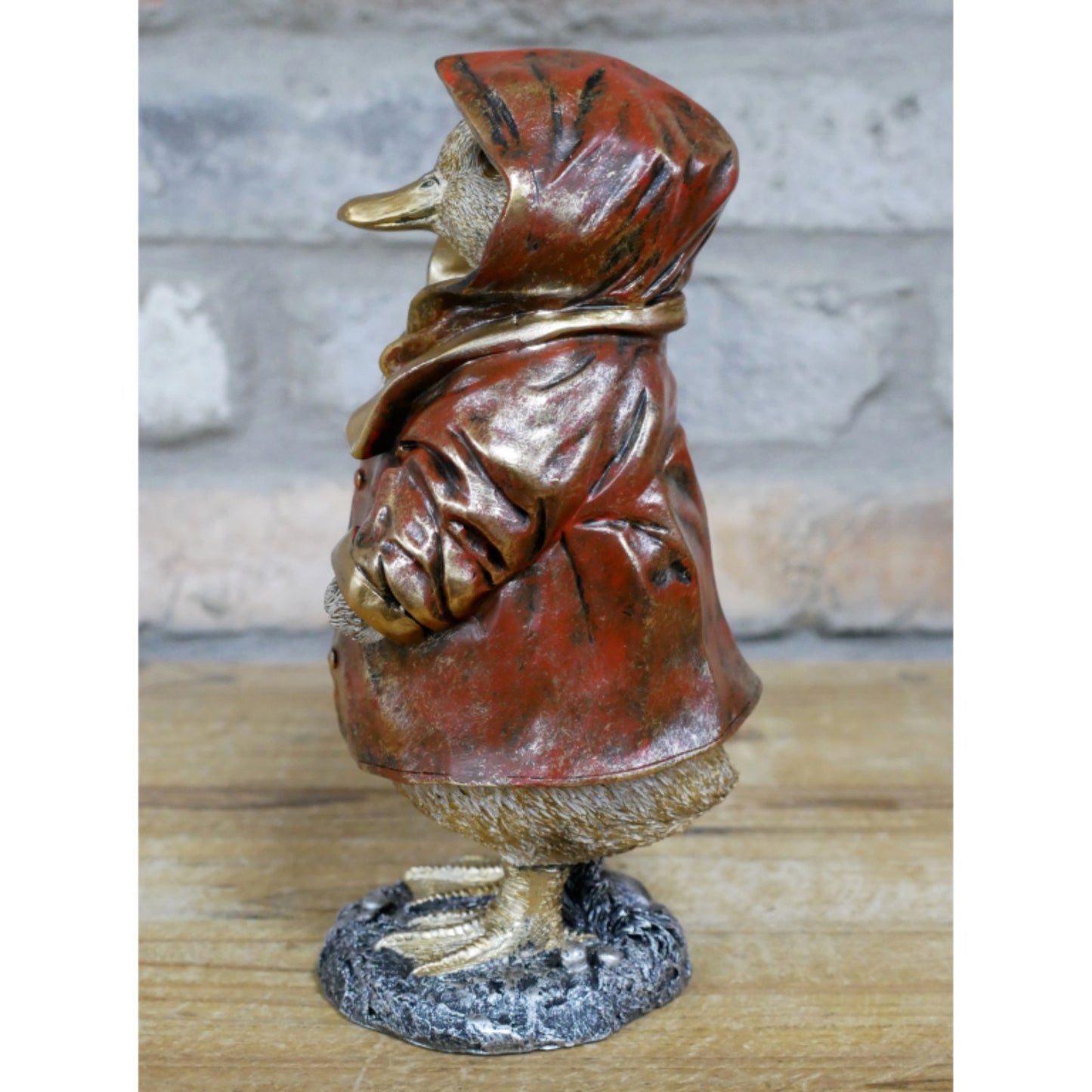 Resin Duck in Raincoat Ornament Quirky Animal Figurine Red Coat Duck Statue Gift