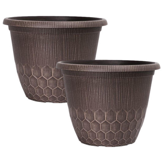 2Pc Round Bristol Planter 31cm Cocoa Berry 11L Plant Pot Home Garden Flower Pot