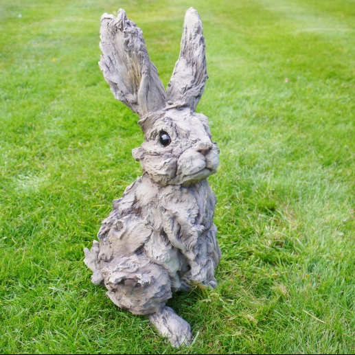 Resin Rabbit Wood Effect Hare Sculpture Home Garden Statue Outdoor Ornament Gift