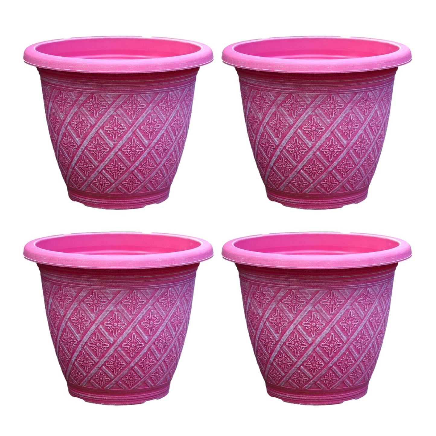 Planter Set of 4 Round 33cm Garden Plant Pot Woven Raspberry Pink Outdoor Cover