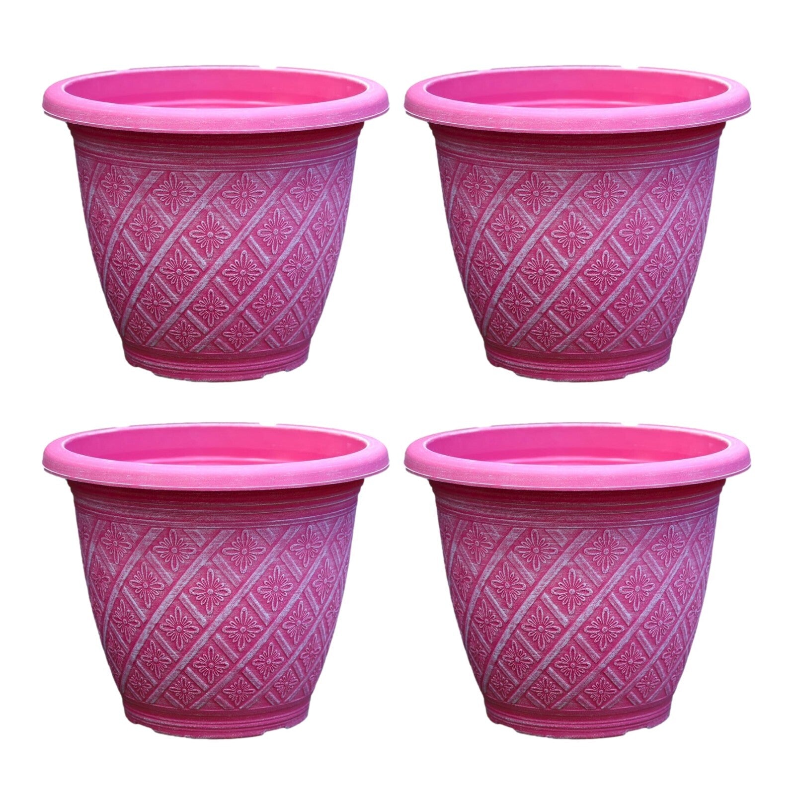Planter Set of 4 Round 33cm Garden Plant Pot Woven Raspberry Pink Outdoor Cover