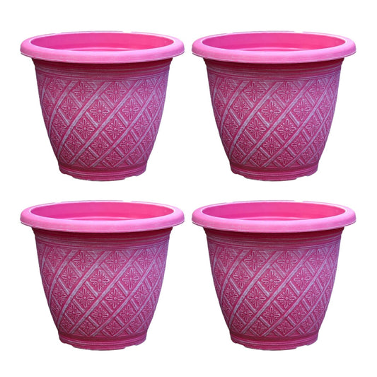 Planter Set of 4 Round 33cm Garden Plant Pot Woven Raspberry Pink Outdoor Cover