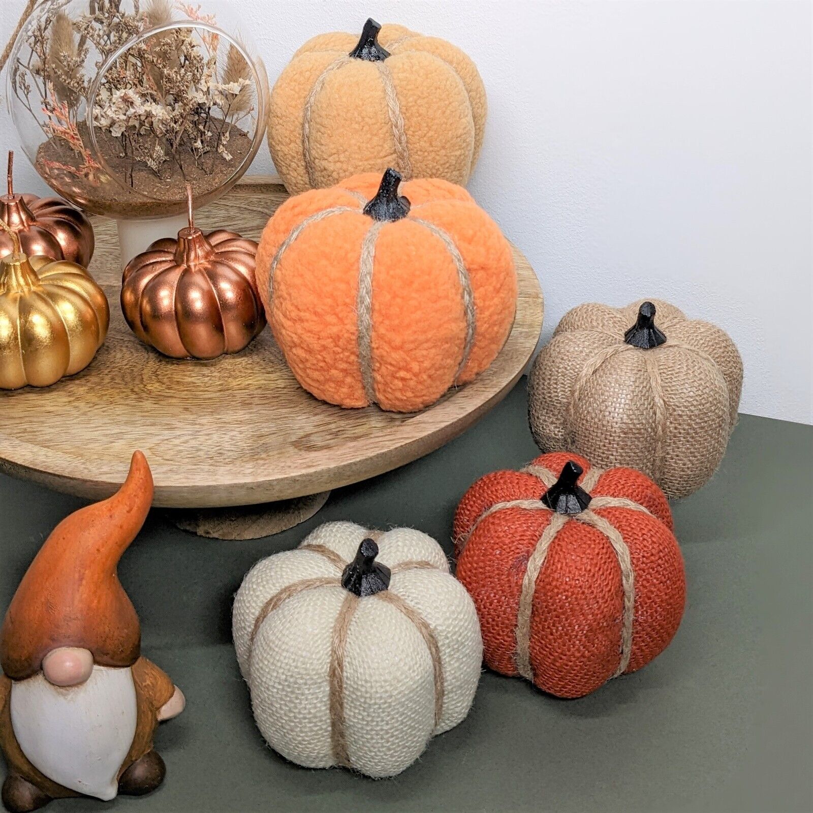 10cm Autumn Harvest Halloween Decor Pumpkin Rustic Jute Fabric Stems Ornament