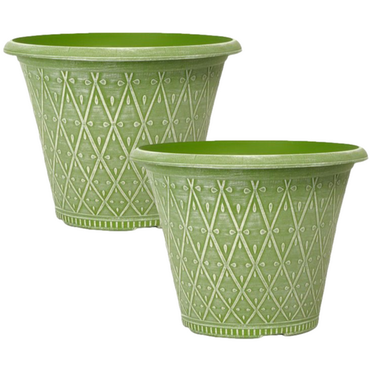 Planter Set of 2 Round 30cm Garden Plant Pot Moss Green Outdoor Decorative Cover