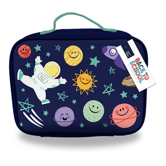 Space Printed Boys Insulated Zip Lunch Box Bag with Handle Kids School