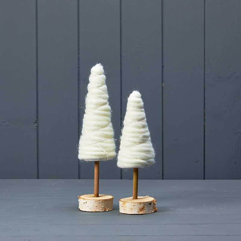 White Cotton Candy Freestanding Christmas Tree Table Top Wooden Base Decor