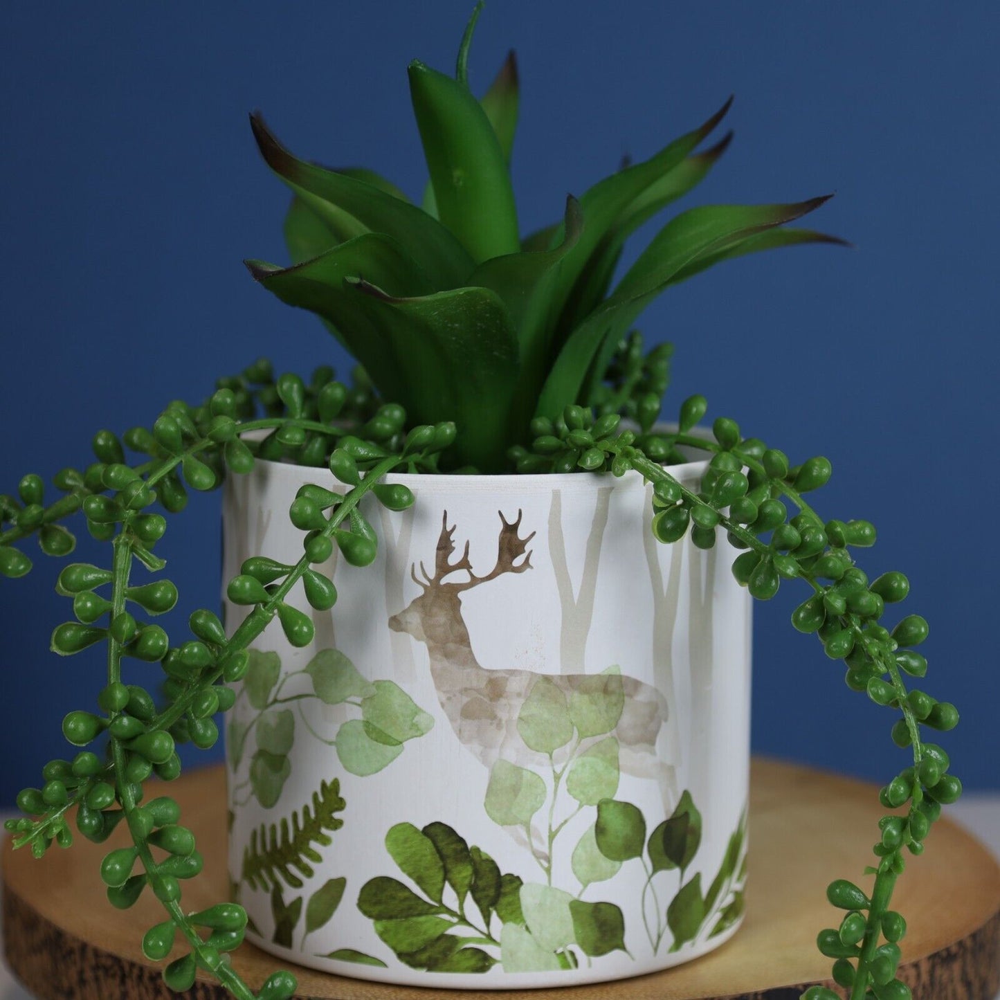 13.5cm Woodland Reindeer Leaf Ceramic Indoor Plant Pot Holder Herb Cover Planter