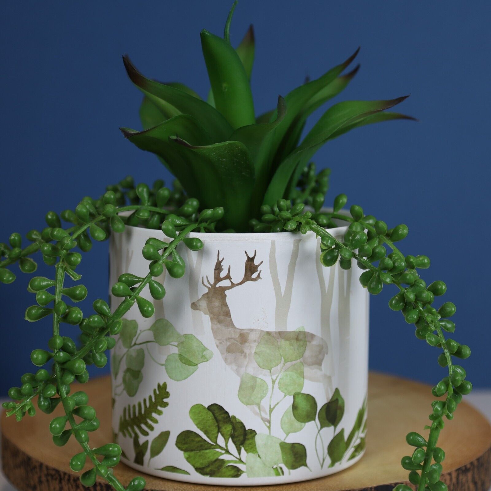 13.5cm Woodland Reindeer Leaf Ceramic Indoor Plant Pot Holder Herb Cover Planter