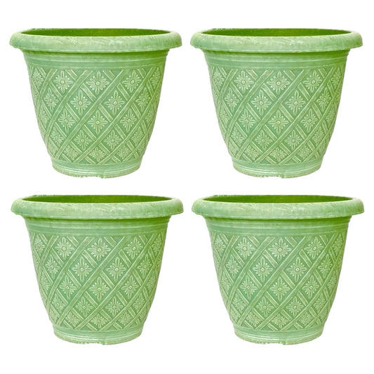 Planter Set of 4 Round 33cm Garden Plant Pot Woven Moss Green Outdoor Cover