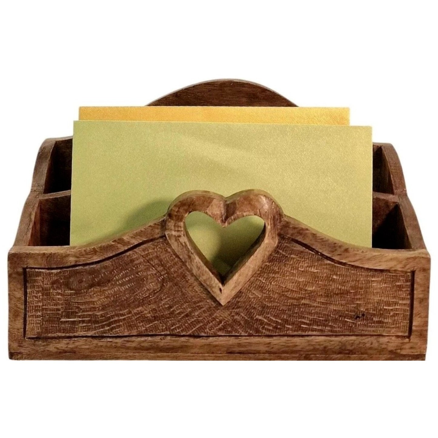 Mango Wood Letter Rack with Heart Design Rustic Mail Organizer Valentine Home