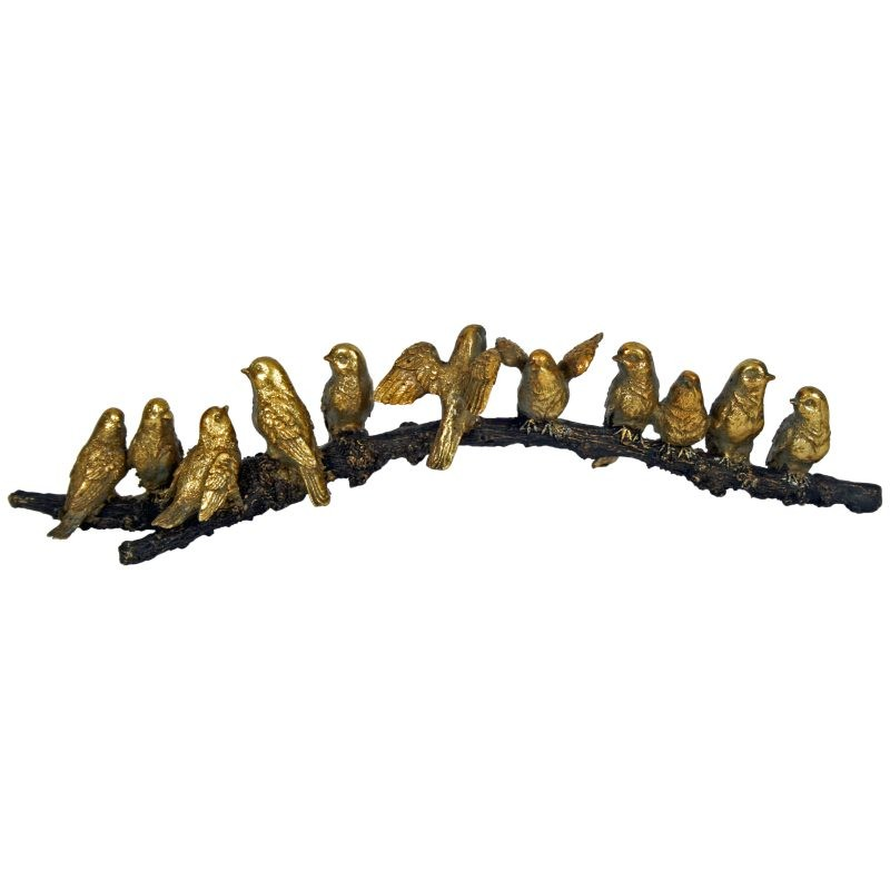 Golden Resin Birds on a Branch Ornament Shelf Sitter Desktop Country Aged Finish