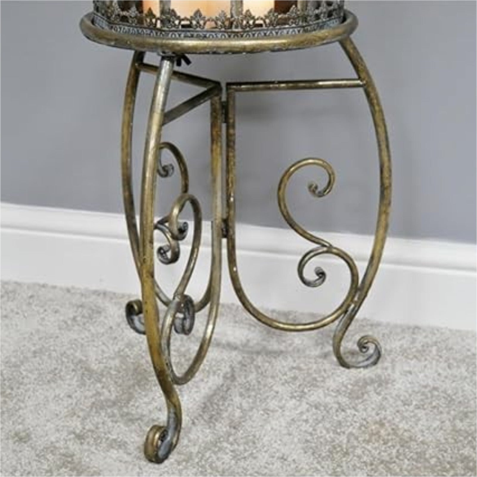 Gold Lantern on Stand Vintage Tall Rustic Antique Style Home Candle Holder Gift