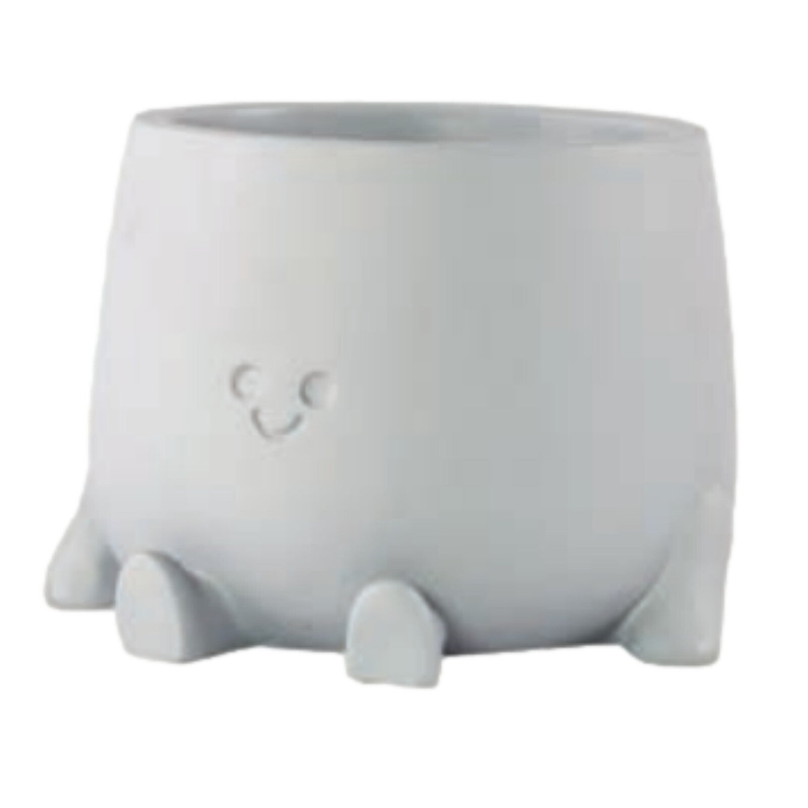 Cement Grey Plant Pot Cover Happy Face Indoor 15cm Planter Holder Home Decor