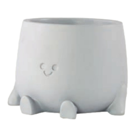 Cement Grey Plant Pot Cover Happy Face Indoor 15cm Planter Holder Home Decor
