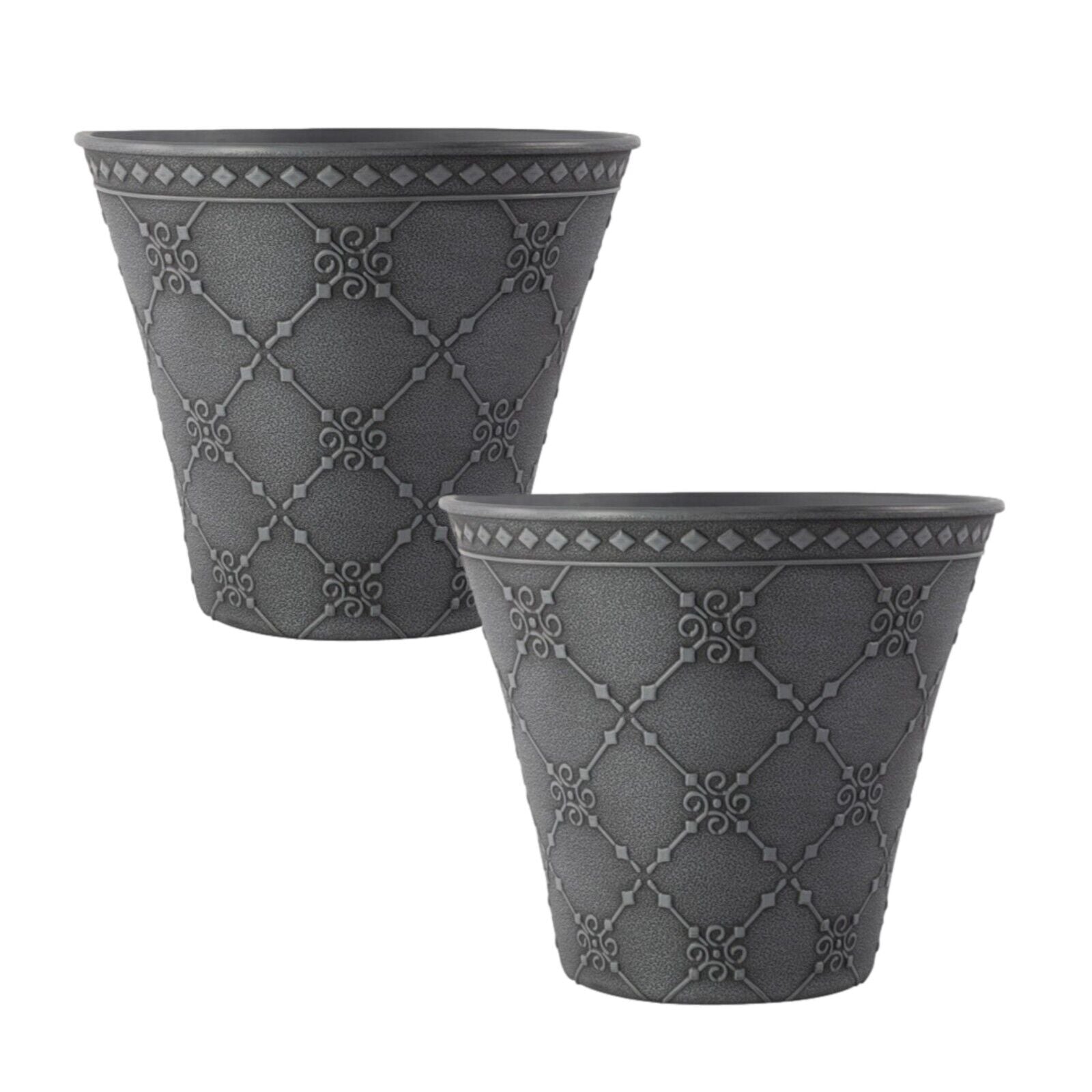 2Pc Round Plastic Grey Plant Pot 23cm Outdoor 4.6L Planter Flower Garden Pot