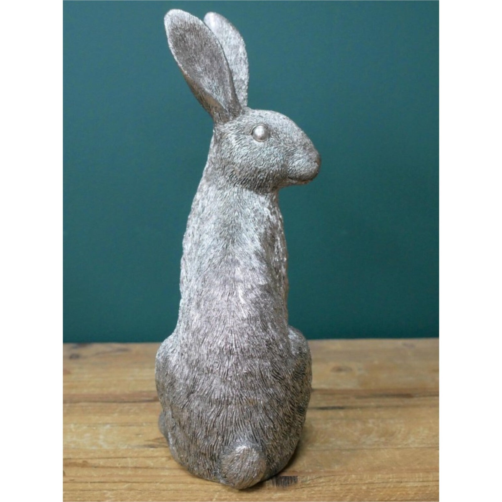 Resin Sitting Hare Figurine Statue Ornament Textured Silver Rabbit Sculpture
