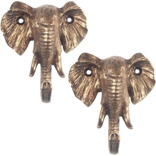 2Pc Antique Copper Metal Elephant Wall Hook Coat Hat Keys Ornament Hanger Hook
