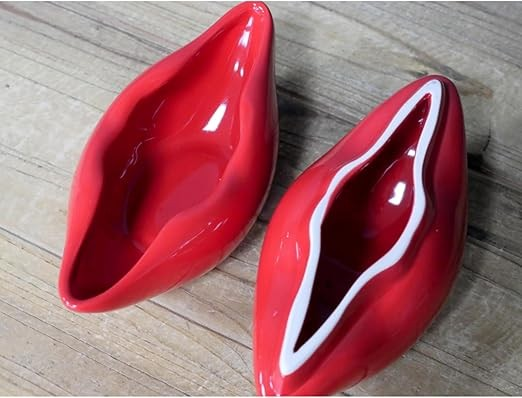 Red Lips Ornament Ceramic Modern Bits & Bobs Storage Funky Womens Decor Glosssy