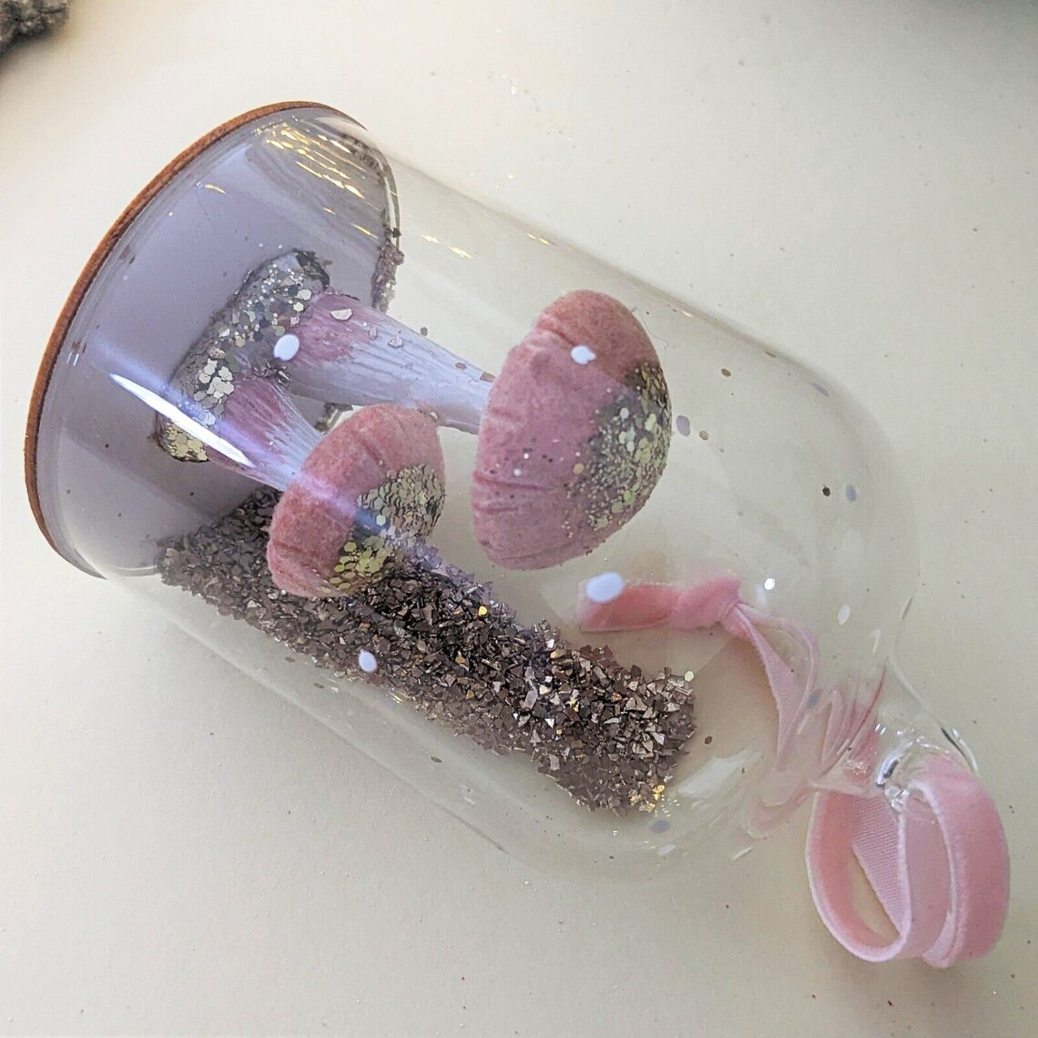 Gold Pink Mushroom Christmas Tree Hanging Bauble Decor Glitter Xmas Decor Cloche