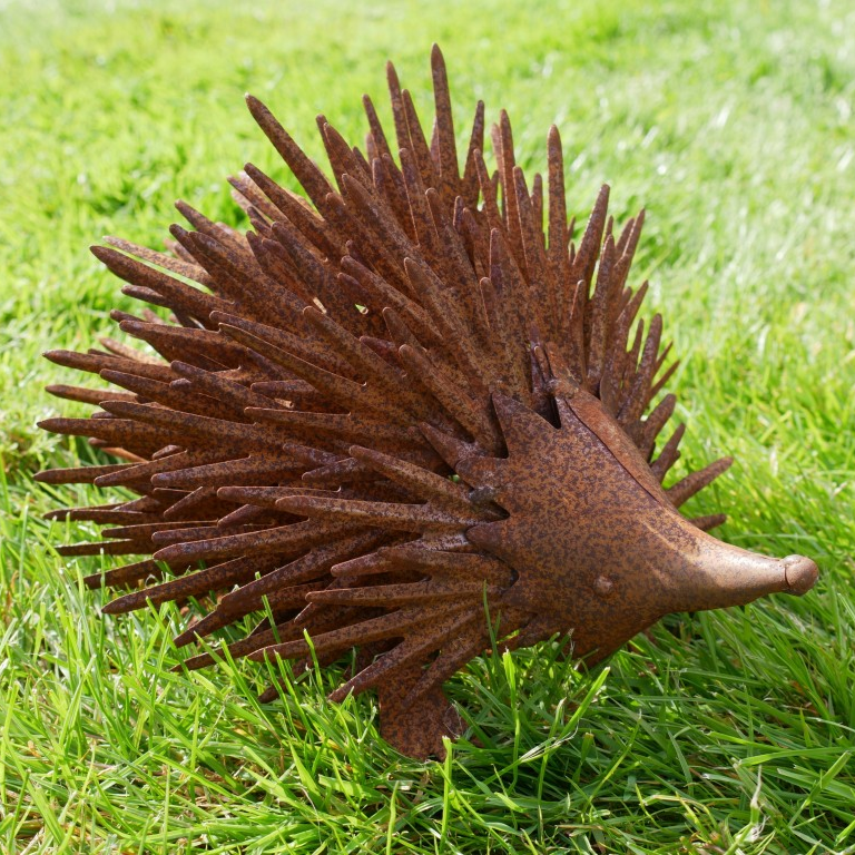 Metal Spiky Hedgehog Garden Ornament Rustic Recycled Outdoor Sculpture Statue
