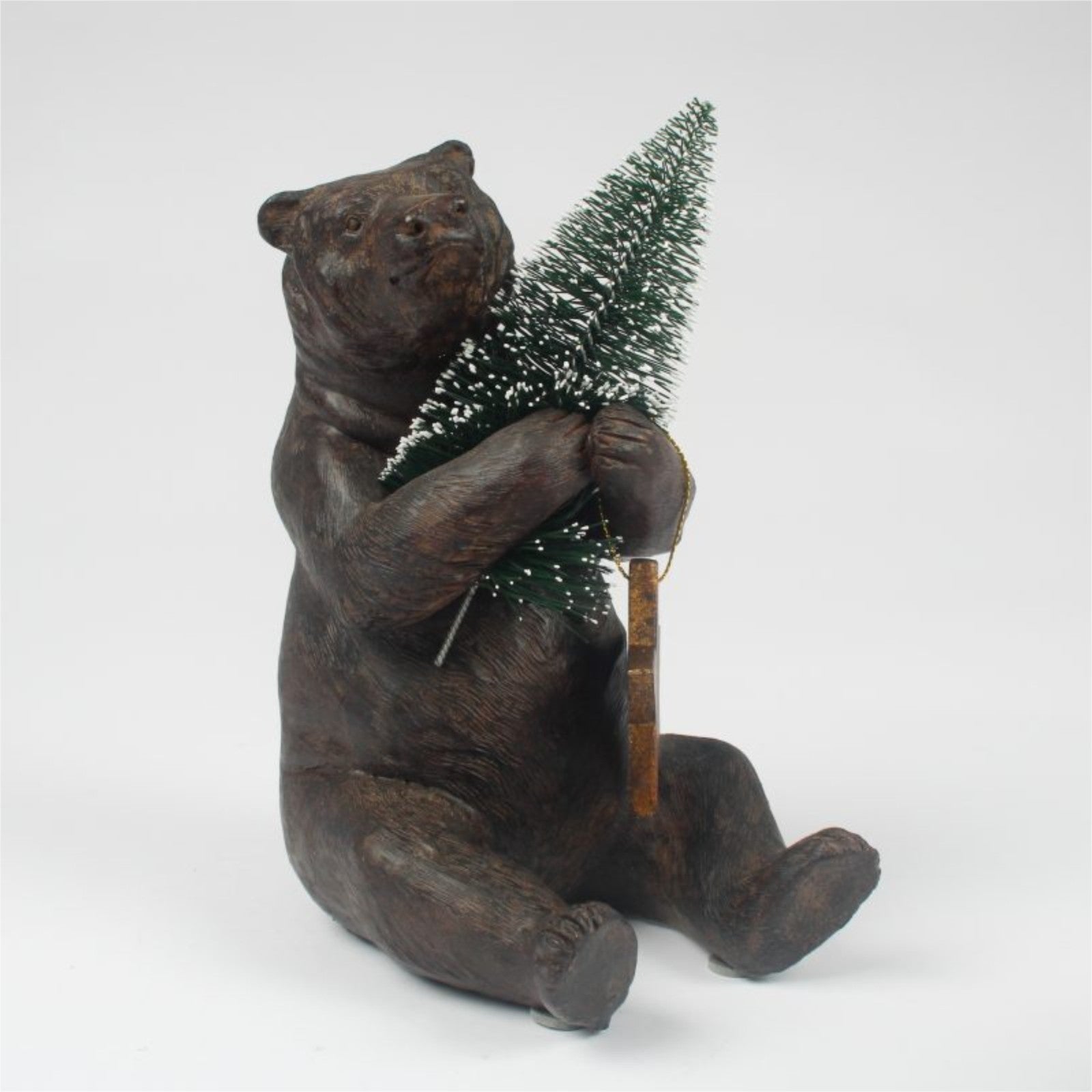Christmas Brown Resin Bear with Tree Gold Star Home Office Shelfsitter Ornament