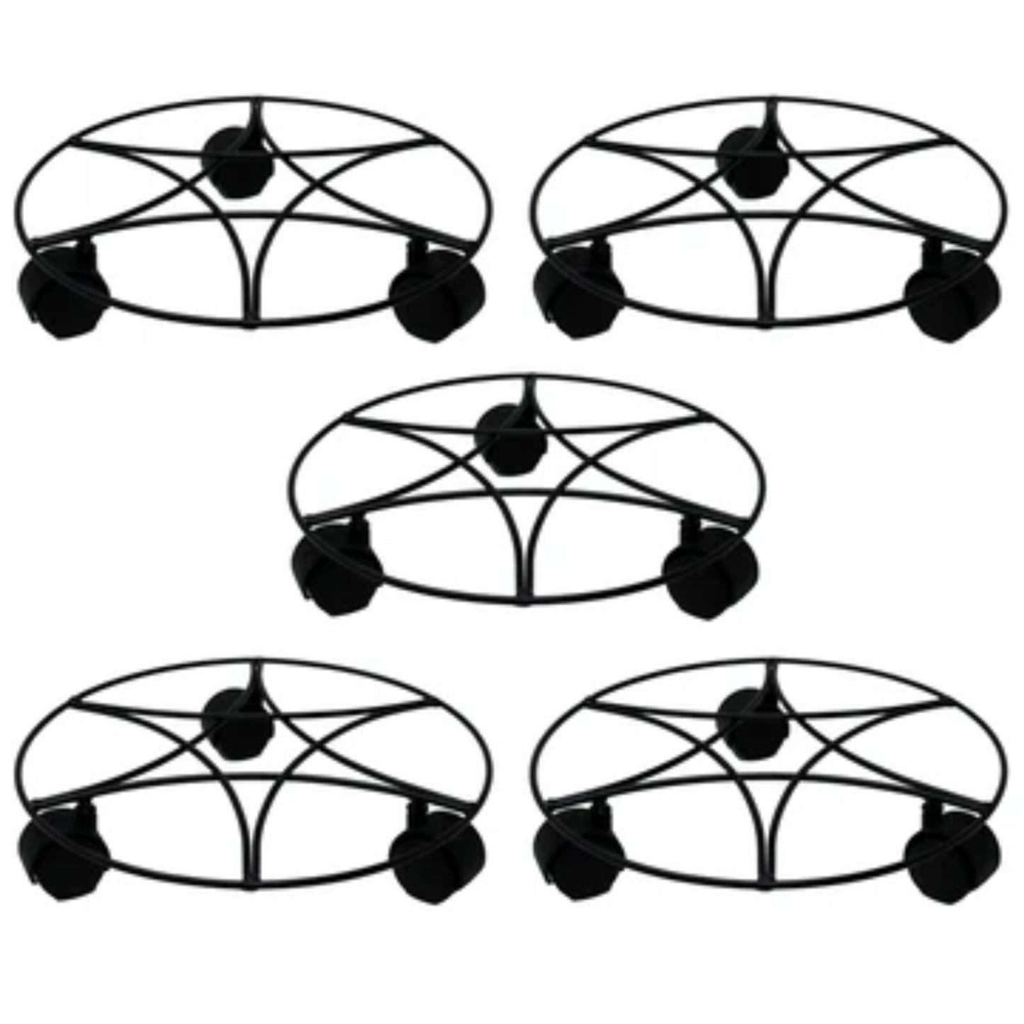 5Pc Plant Pot Planter Caddy Stand Mover Metal Black Wheels Trolley Wheelie Mover