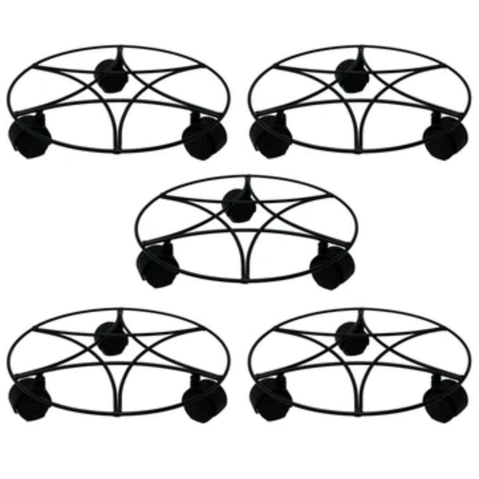 5Pc Plant Pot Planter Caddy Stand Mover Metal Black Wheels Trolley Wheelie Mover