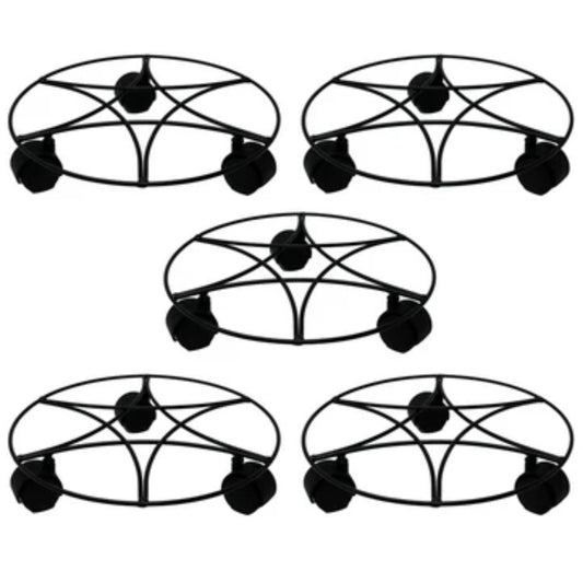 5Pc Plant Pot Planter Caddy Stand Mover Metal Black Wheels Trolley Wheelie Mover