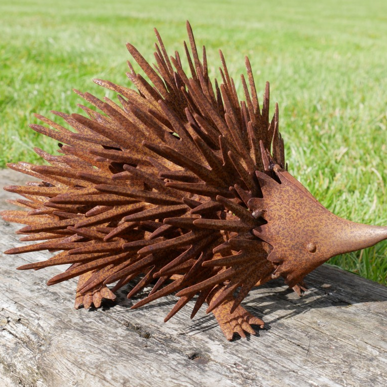 Metal Spiky Hedgehog Garden Ornament Rustic Recycled Outdoor Sculpture Statue