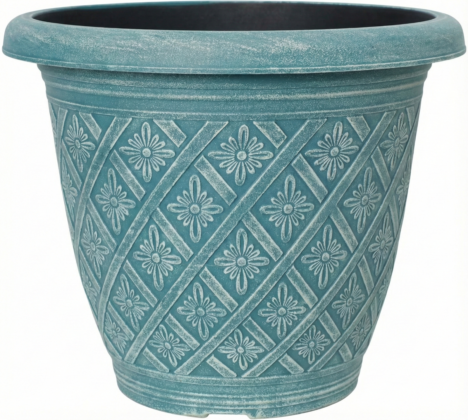 2Pc Round Plastic Plant Pot 40cm Teal 23L Woven Flower Garden Decor Planter Pot