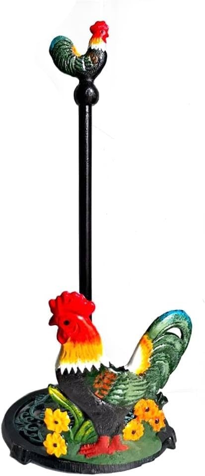 Cast Iron Cockerel Shaped Kitchen Countertop Roll Paper Rooster Tissue Tower