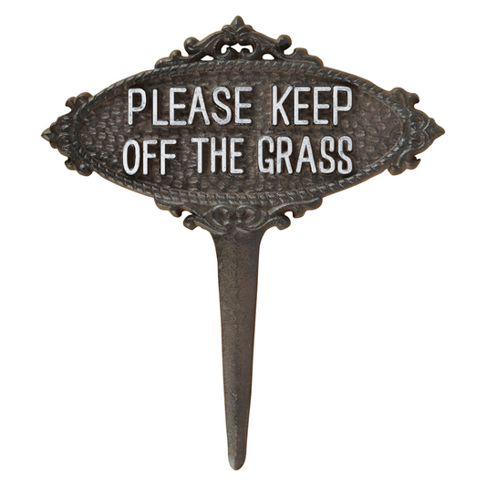 Please Keep Off The Grass Lawn Sign Cast Iron Garden Plaque Spike Decor
