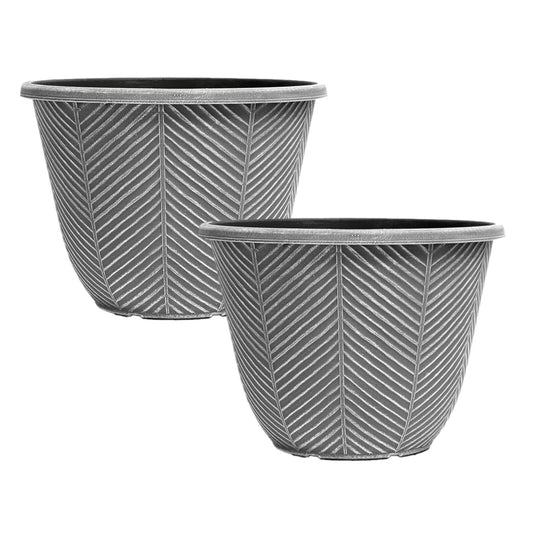 Round Plastic Silver Grey Plant Pot 32cm Outdoor 11L Home Flower Garden Planter