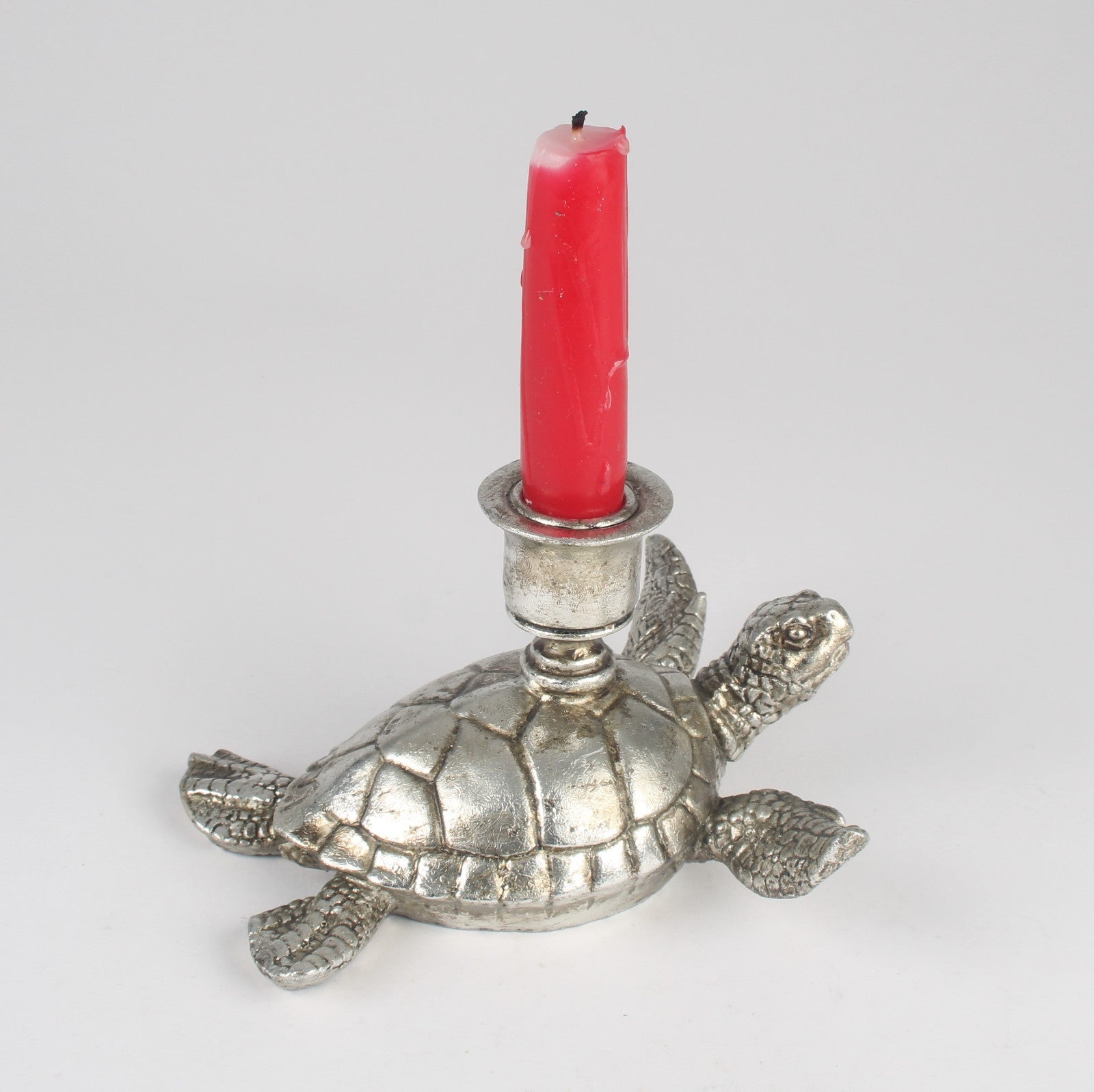 Resin Silver Turtle Taper/Dinner Candle Stick Holder Animal Statue Antique Gift