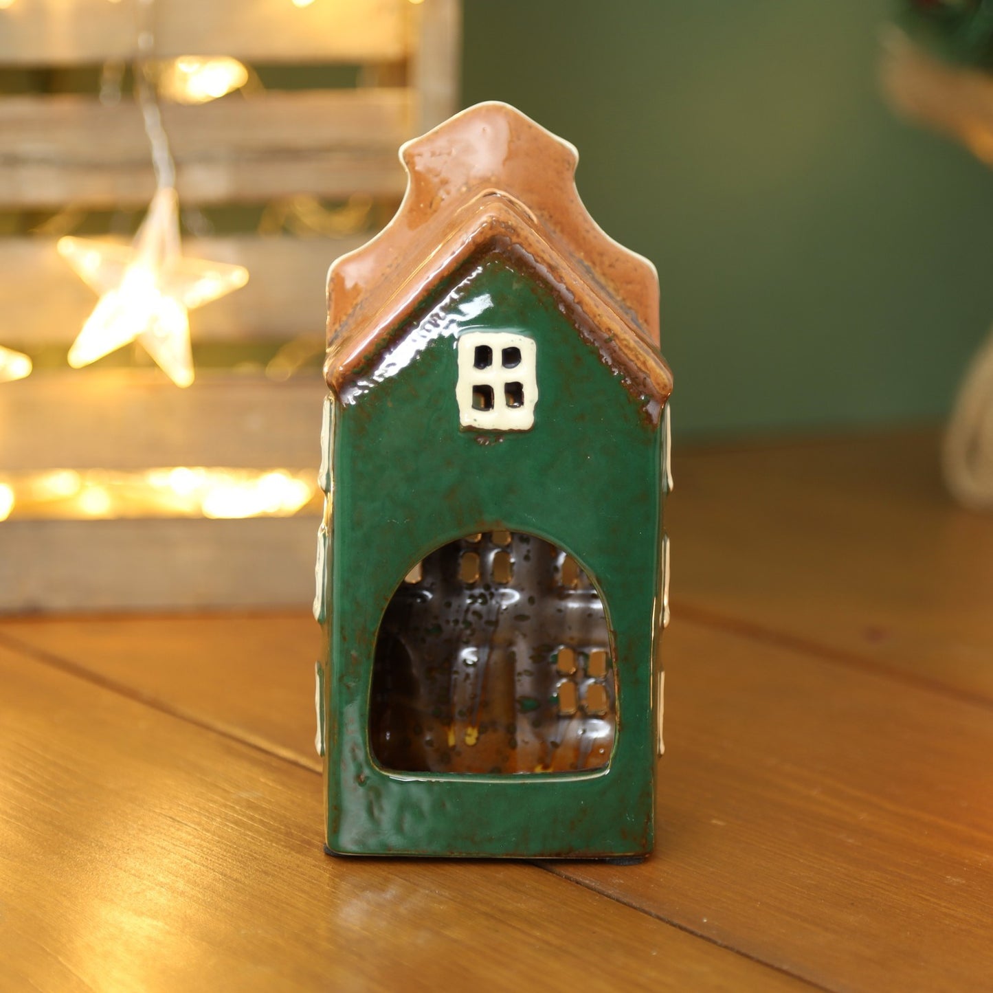 Ceramic Christmas Tealight Holder Cottage Village Scene Townhouse Xmas Ornament
