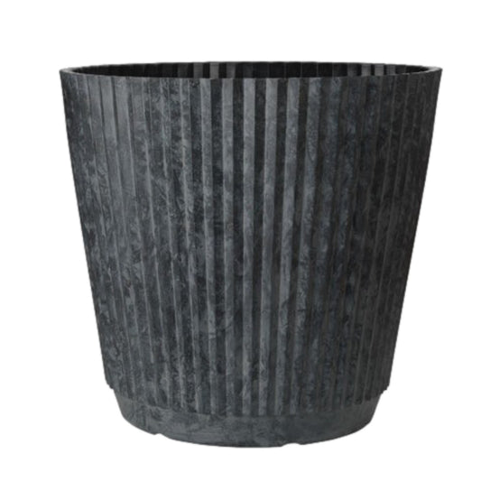 Round Plastic Grey 33cm Plant Pot 18L Ribbed Indoor Outdoor Weatherproof Planter