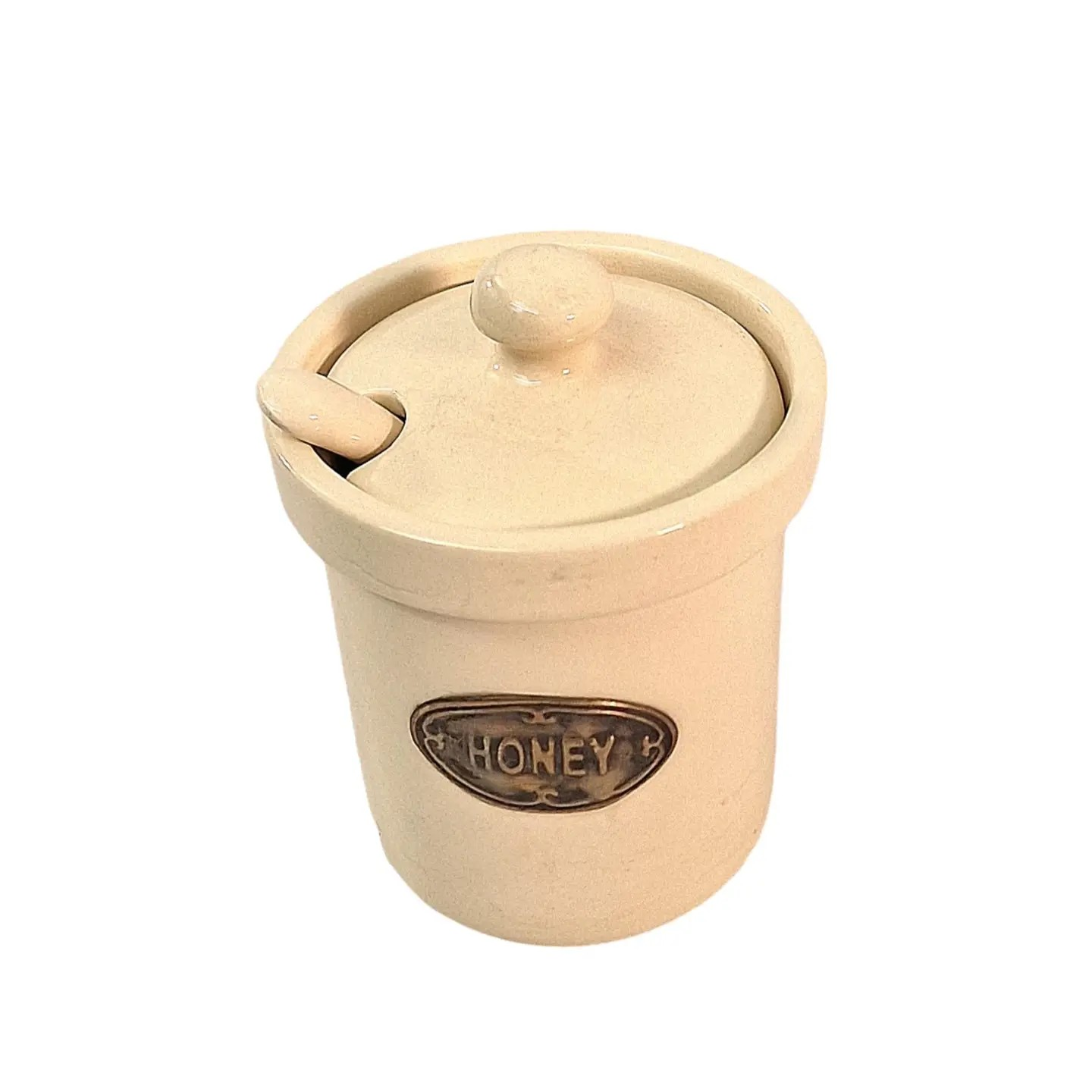 Ceramic Cream Honey Pot Jar with Lid & Spoon Vintage Rustic Storage Jar Set