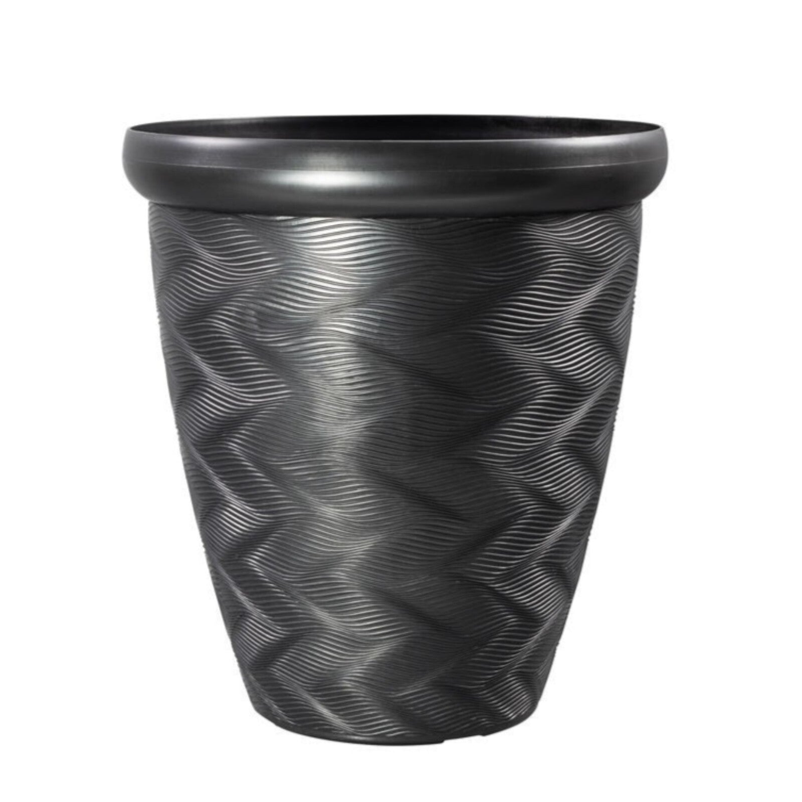 Round Black Plant Pot 33cm Outdoor 14.5L Tall Gloss Woven Garden Patio Planter
